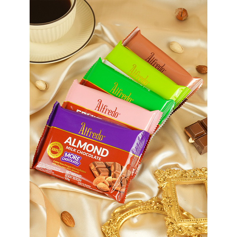 มาเลเซียนําเข้า Alfredo Alfredo Cocoa Butter Dark Chocolate Nuts Milk Chocolate Bar 100g