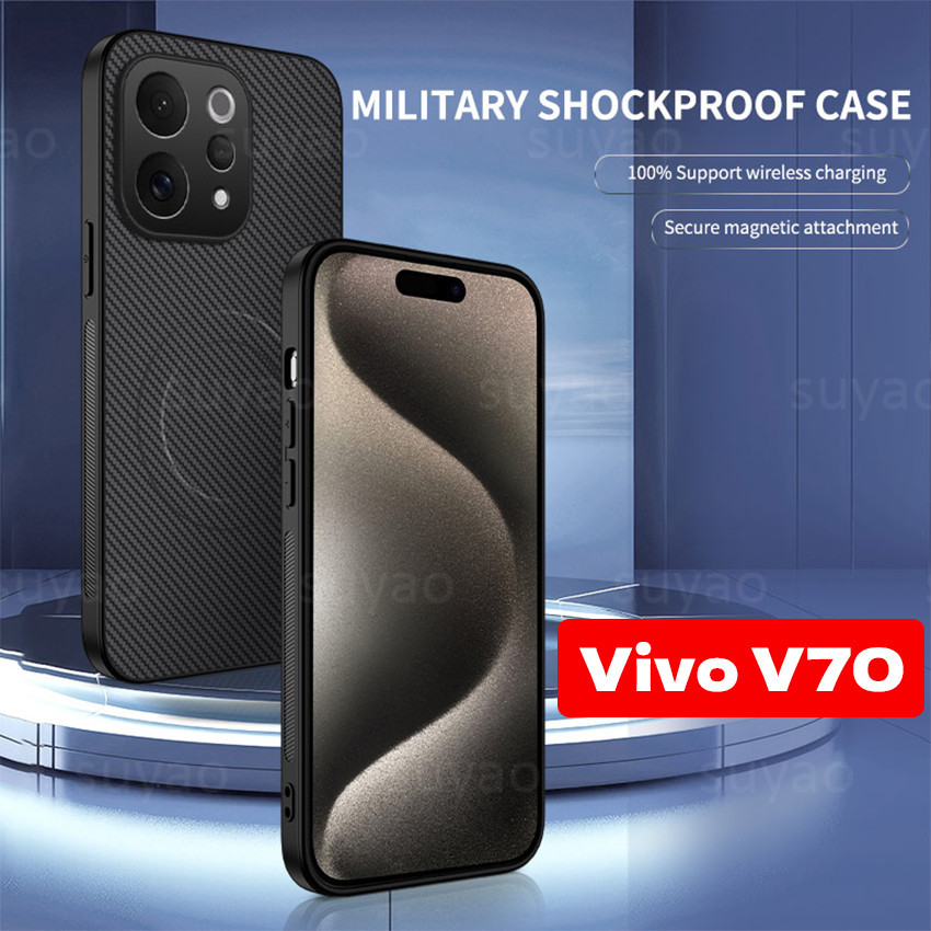 THAA เหมาะสําหรับ vivo V70 V70 FE 5G 20 26 เคสโทรศัพท์คาร์บอนไฟเบอร์หนังแม่เหล็กรูปแบบกรณี vivo V70 