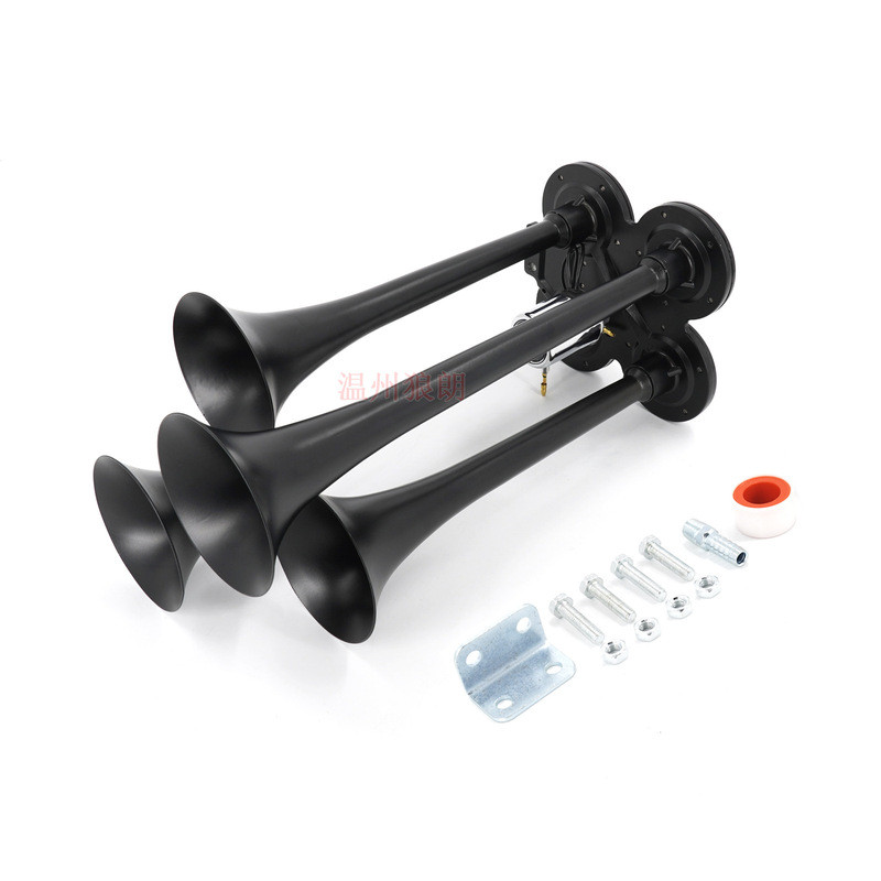 12V/24V อลูมิเนียมสีดํา Four-Tube Air Horn 35/29 ซม.หลอดยาว Four-Tube Cross-Border Hot-Sell