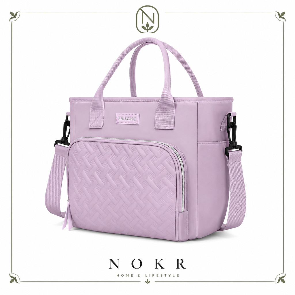 NOKR กระเป๋าใส่ข้าวกลางวันหุ้มฉนวนสําหรับผู้ชายผู้หญิง, กระเป๋าเก็บความเย็นป้องกันการรั่วซึมขนาดใหญ่พร้อมสายรัดแบบถอดได้, กระเป๋าใส่ข้าวผู้ใหญ่แบบใช้