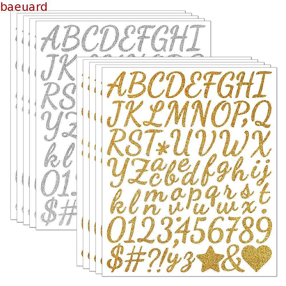 BAEUARD 5 แผ่น Glitter Letter สติกเกอร์,ตัวอักษรภาษาอังกฤษ AZ 2/1.5 นิ้วตัวอักษร Big Letter สติกเกอร