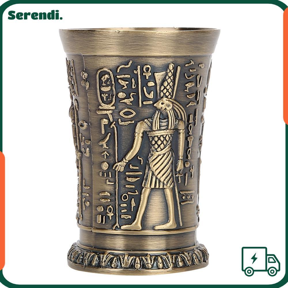 SERENDI Vintage Shot Glass, สังกะสีอัลลอยด์แกะสลักโลหะ Shot Glass, Shot แว่นตาทองเหลืองเงิน Mini Cup