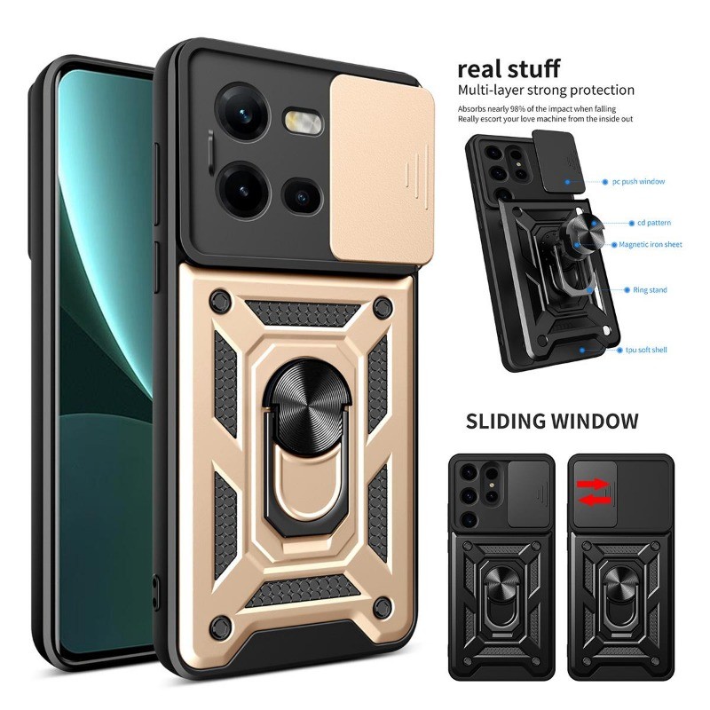 360 ใหม่ ° วงเล็บเลื่อนหน้าต่างเคสโทรศัพท์สําหรับ Vivo V30Pro V29E V27 V25E V23 V21E 5G ซ่อนขาตั้ง P