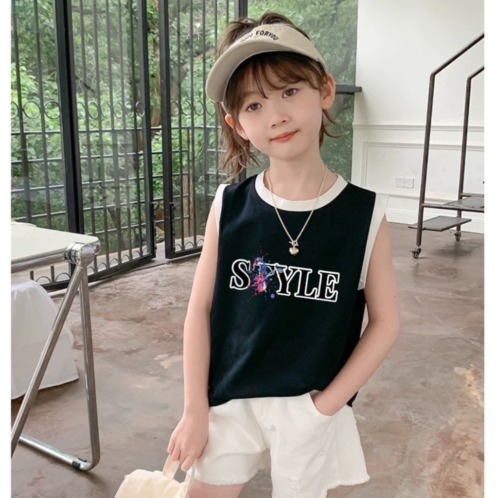 เสื้อกล้ามแขนกุดฤดูร้อนสําหรับเด็กอายุ2-12ปีปลอมดีไซน์พิมพ์ลายสไตล์เกาหลีน่ารักลําลองและมีสไตล์สําหรับเด็กผู้หญิง - รูปที่ 4