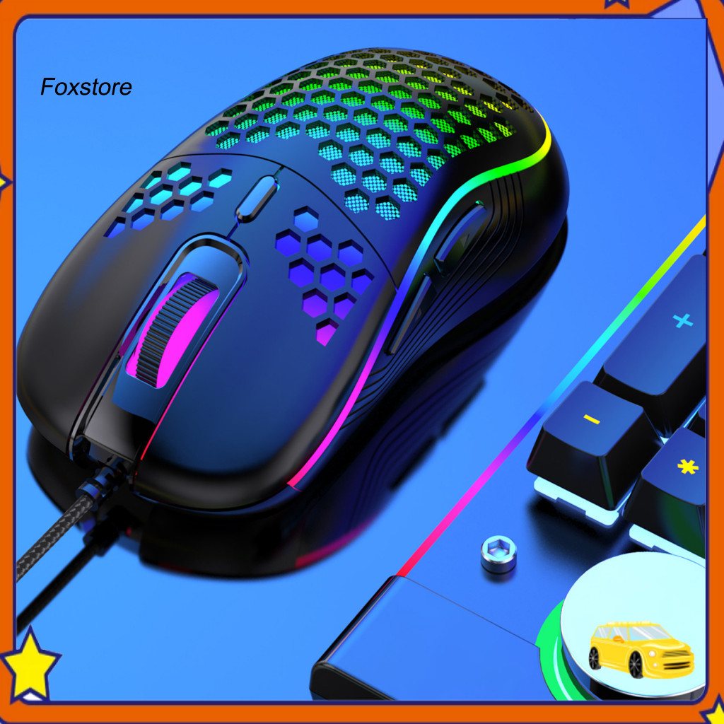 [เอฟเอ็กซ์] เมาส์สําหรับเล่นเกม จุดต่อนิ้ว ปรับออกแบบตามหลักสรีรศาสตร์เอฟเฟกต์แสง RGB ที่มีปุ่มตั้งโ