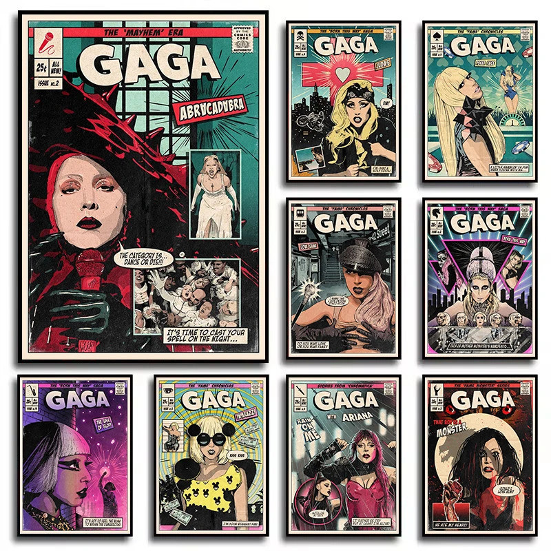 โปสเตอร์ผ้าใบสไตล์ Pop Art Retro เพลงAbracadaraของLady Gaga ผลงานศิลปะเพื่อการตกแต่งบ้านและเป็นของขว