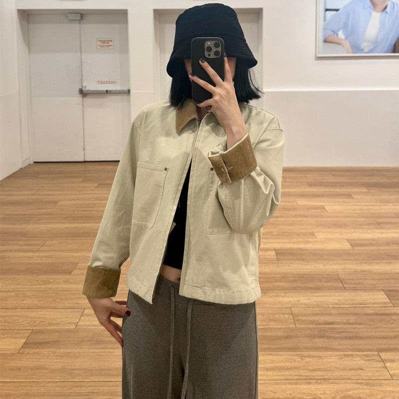 เสื้อแจ็คเก็ตผู้หญิง ลายมะเขือยาว มีซิปสั้น สไตล์ lapel แฟชั่นใหม่