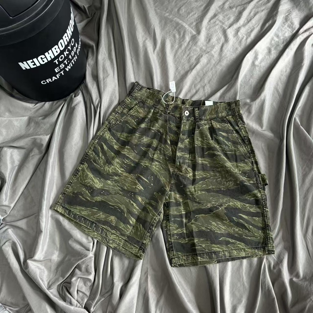 7NDU ญี่ปุ่น MDNS Shawn Yue สไตล์เดียวกัน Tiger Pattern Camouflage Overalls กางเกงขาสั้น Handmade De