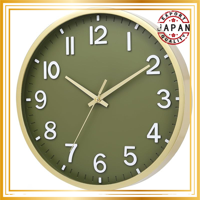 Silent Wall Clock - Scandinavian Design, Analog, Continuous Second Hand, Thick Bezel, Large Numbers 