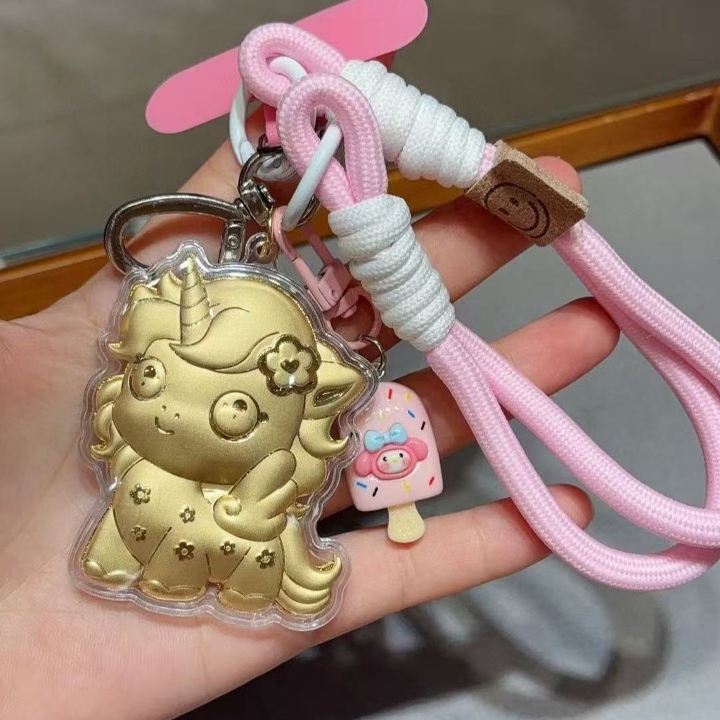 เรือสปีดี้ส์!โปรโมชั่นใหญ่!ของแท้ 999 My Little Pony จี้ใหม่น่ารัก Pure Gold Unicorn พวงกุญแจโทรศัพท