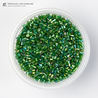 ลูกปัดปล้องสั้น สีเขียวเข้มโปร่งใสเหลือบ Emerald