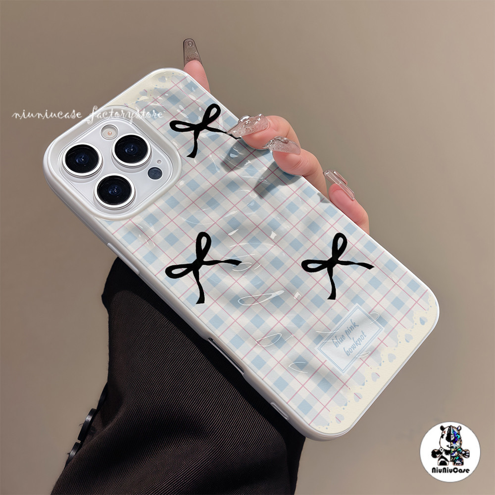 For iPhone 16 15 14 13 12 11 Pro Max X XR XS Max 16 15 14 7 8 Plus เคส เคสไอโฟน13 โบว์ลายตาราง เคสไอโฟนสวยๆ Soft Case ราคา ถูกที่สุด ดีลบีเคเค แกลเลอรีภาพที่ 4