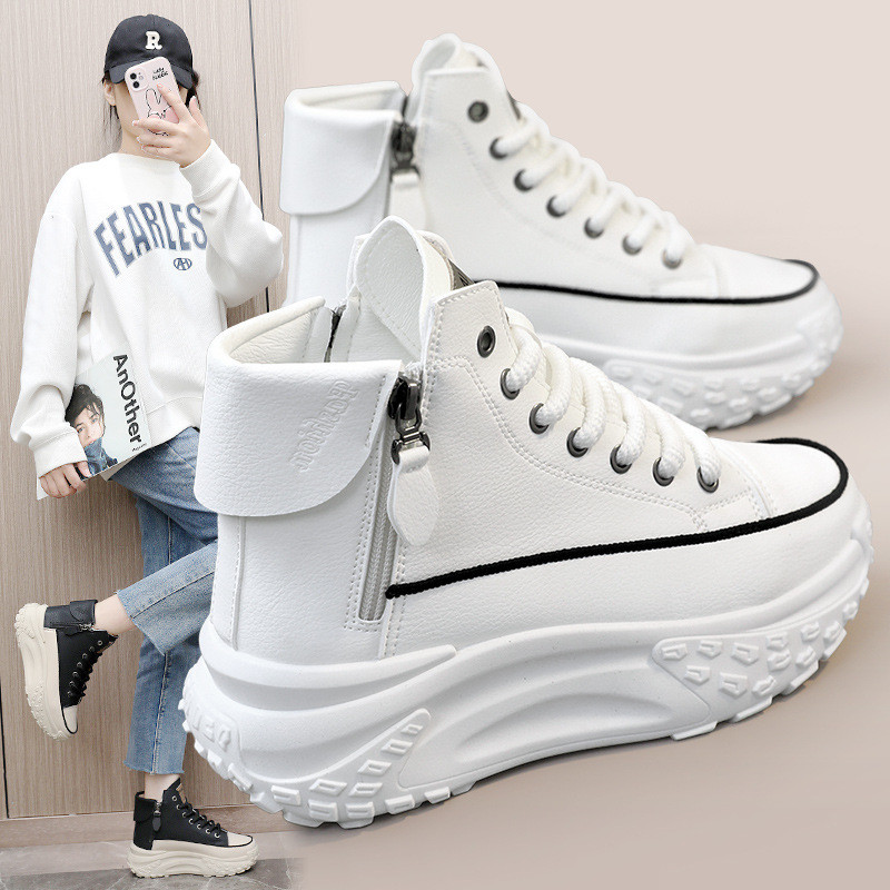 รองเท้าผู้หญิงสไตล์สตรีท แบบ High-top ส้นหนา ขนาดใหญ่ สำหรับใส่ลำลองทุกวัน