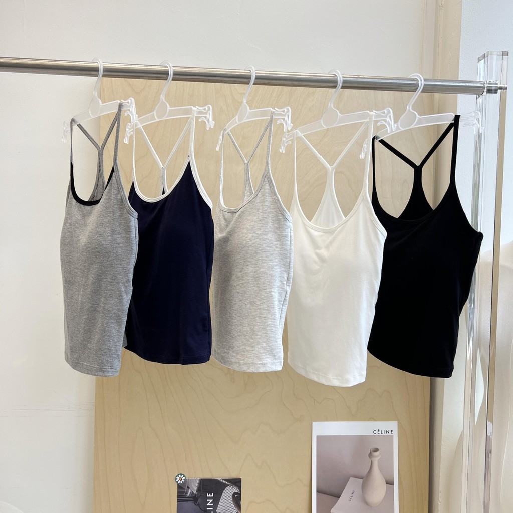 77UNI เสื้อสายเดี่ยวเปิดไหล่สายชนหลังเสริมฟองน้ำหนานุ่ม Tank 2733 เสื้อกล้ามเอวลอย เสื้อทรงสลิม Clothing Women