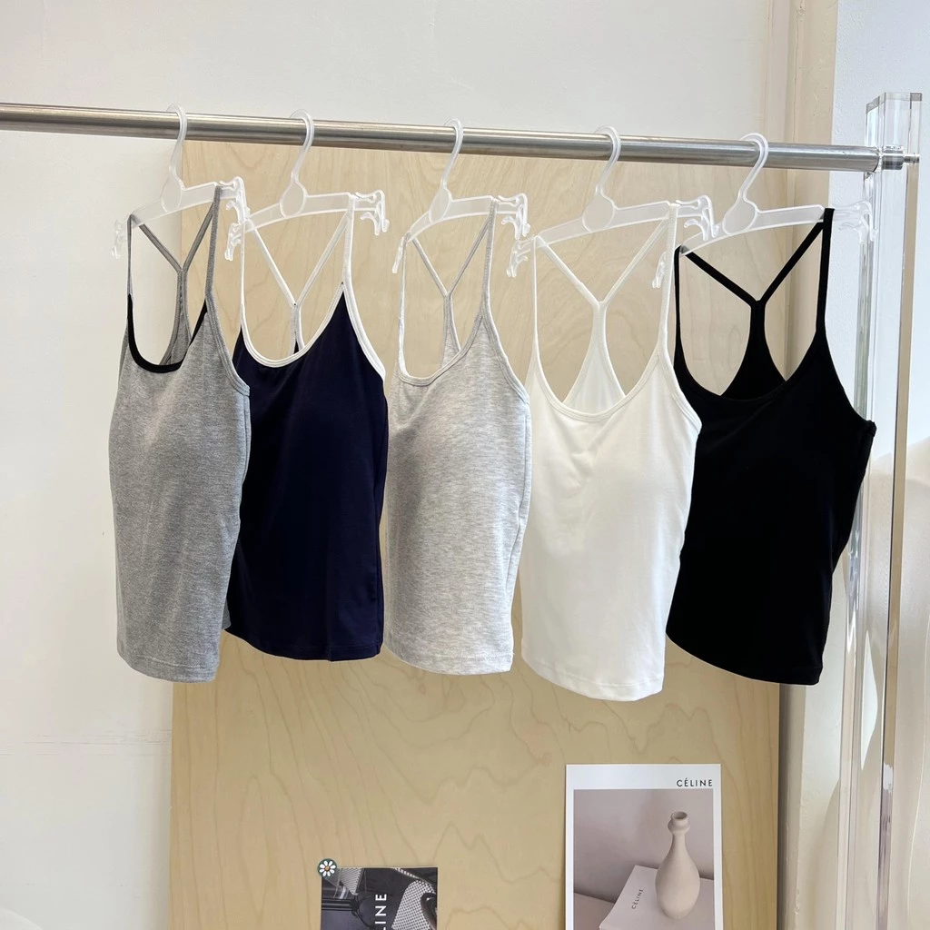 77UNI เสื้อสายเดี่ยวเปิดไหล่สายชนหลังเสริมฟองน้ำหนานุ่ม Tank 2733 เสื้อกล้ามเอวลอย เสื้อทรงสลิม Clothing Women