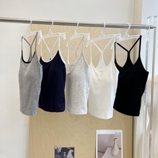 77UNI เสื้อสายเดี่ยวเปิดไหล่สายชนหลังเสริมฟองน้ำหนานุ่ม Tank…