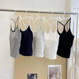 77UNI เสื้อสายเดี่ยวเปิดไหล่สายชนหลังเสริมฟองน้ำหนานุ่ม Tank 2733 เสื้อกล้ามเอวลอย เสื้อทรงสลิม Clothing Women