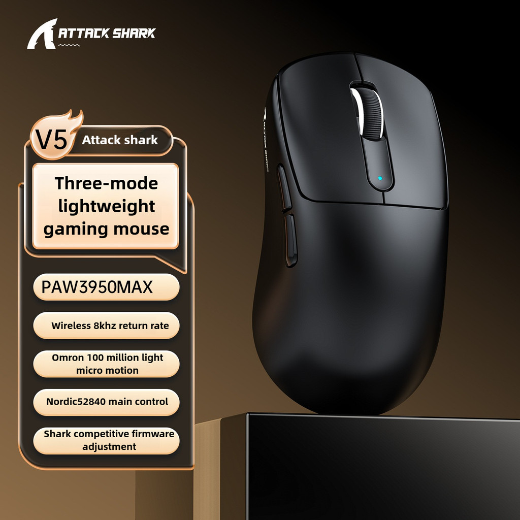 ATTACK SHARK V5 Tri-mode Esports Mouse แบบมีสาย/บลูทูธ/2.4G 8KHz Polling Rate น้ําหนักเบา PAW3950MAX