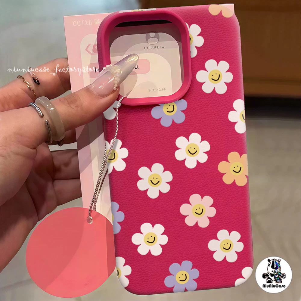 เคสหนังเนื้อนิ่มสีแคนดี้ For iPhone 13 เคส TPU ดอกไม้สีสันสดใสน่ารัก For iPhone15 11 14 13 12 16 Pro Max XS XR 7 8Plus