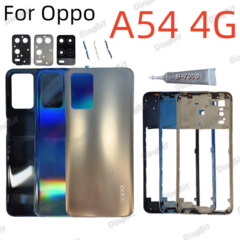 สําหรับOppo A54 4Gปกหลังพร้อมเลนส์กล้องกรอบกลางปุ่มด้านข้างแบตเตอรี่ประตูด้านหลังกรณีปกหลังเปลี่ยนชิ้นส่วน