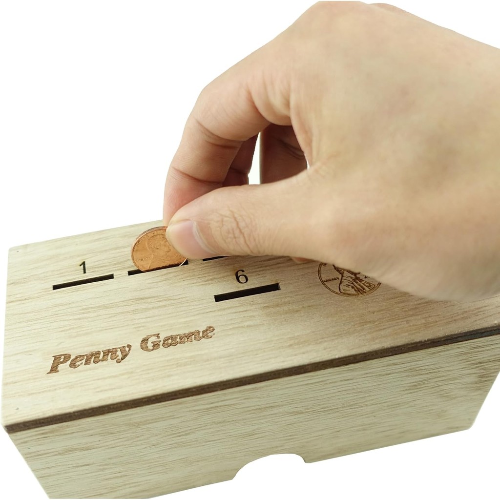 Penny Game - เกมลูกเต๋าสําหรับครอบครัวพร้อม Pennies สําหรับผู้เล่น 2-6 คน, Penny Game Wood Box W0OR