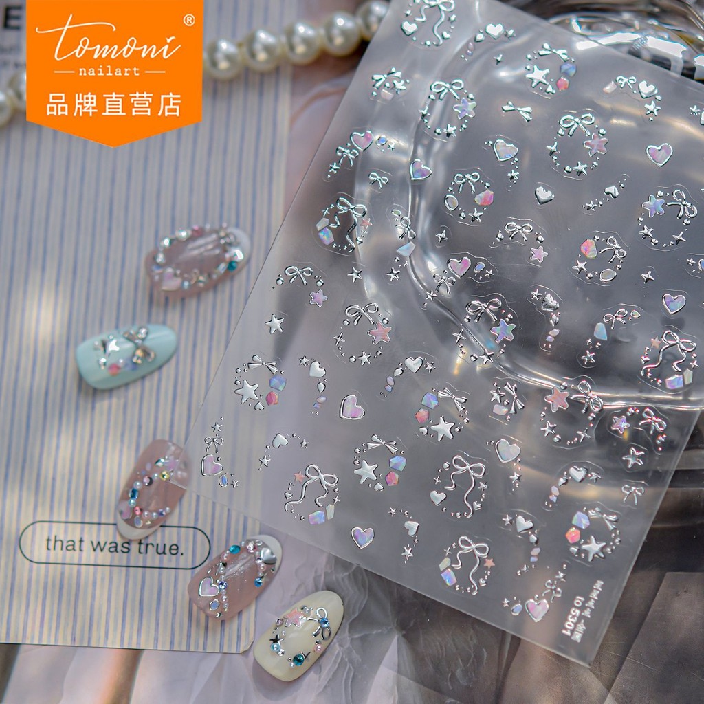 Tomoni สติ๊กเกอร์ติดเล็บโลหะ ins Strobe Fantasy สติ๊กเกอร์ติดเล็บ High-End Stars Dotted อุปกรณ์ทําเล็บ ราคาถูก Shopee Lazada