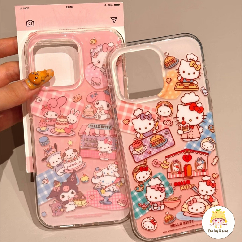 เคสไอโฟน 14 สำหรับ iPhone 11 16 12 15 13 Pro Max 16 14 15 Plus 12 13 15 16 Pro เค้กเมโลดี้เฮลโลคิตตี้สุดน่ารักปกใหม่ IMD