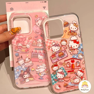เคสไอโฟน 14 สำหรับ iPhone 11 16 12 15 13 Pro Max 16 14 15 Plus 12 13 15 16 Pro เค้กเมโลดี้เฮลโลคิตตี้สุดน่ารักปกใหม่ IMD