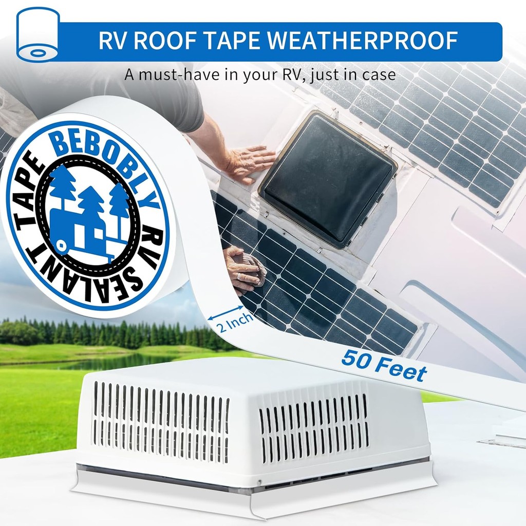 RV เทปหลังคากันน้ํา,2 นิ้ว X 50 Foot Leak Repair Sealant Tape,UV & Waterproof เทปบิวทิลสําหรับหลังคา