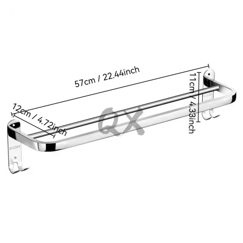 ✨Q&X_SHOP✨ราวแขวนผ้าสแตนเลส 304 ไม่ต้องเจาะริด 60cm แบบสองแท่ง ติดผนังห้องน้ำ/โรงแรมMJ06