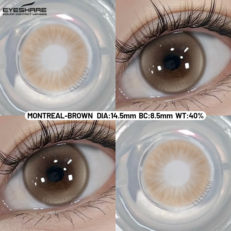 Eyeshare 2PCS\pair คอนแทคเลนส์สี Montreal Brown คอนแทคเลนส์ 14.5 มม. พร้อมเคสเลนส์ฟรี