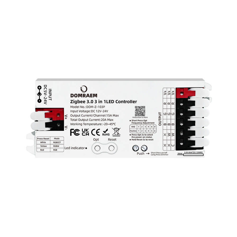 DOM-Z-101P DOMRAEM 20A ZIGBEE3.0 LED Strip Controller DIMMER RGB RGBWCCT 5 in 1 ใช้งานร่วมกับ HU * E