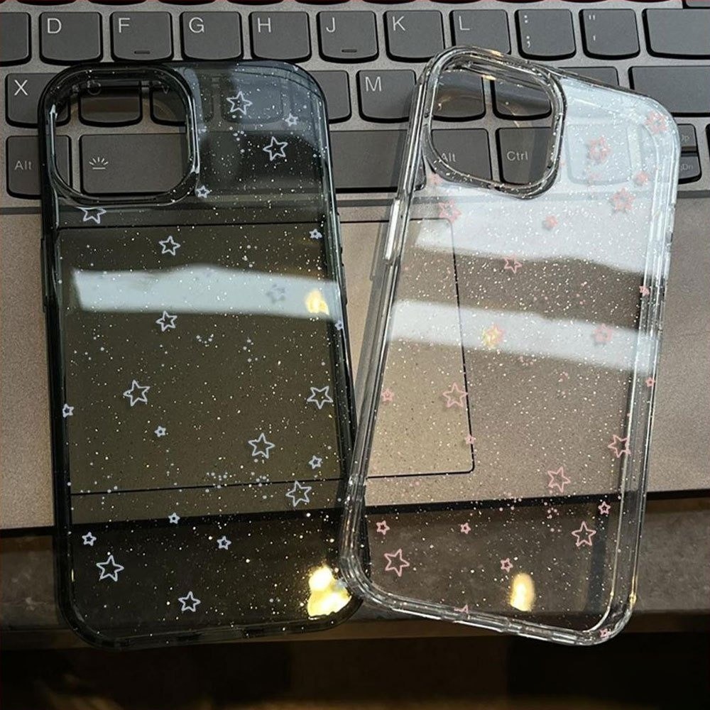 เคส iPhone 15 Pro iPhone 13 11 12 16 17 เคสใสแบบแวววาว TPU นุ่มสีสันสดใส ดาวห้าแฉกสีสันสดใส Compatible FOR 14 Pro max