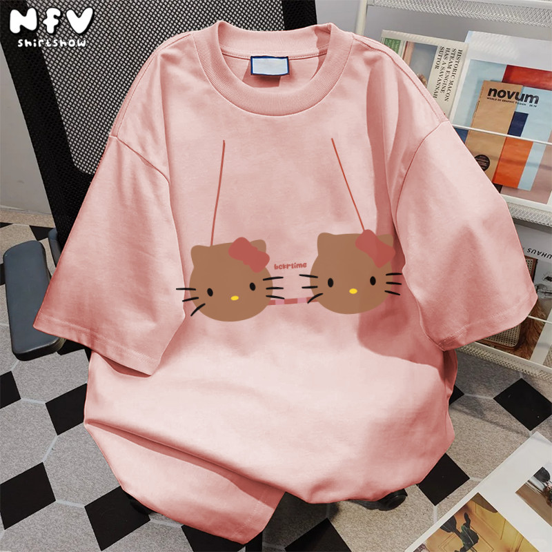 NFV ใหม่ล่าสุด✨ลวดลายแมว คอเสื้อยืดผู้หญิง ใส่สบายไม่รัดตัว ระบายอากาศ ใส่สบาย แฟชั่นเกาหลี YG1620 - รูปที่ 2