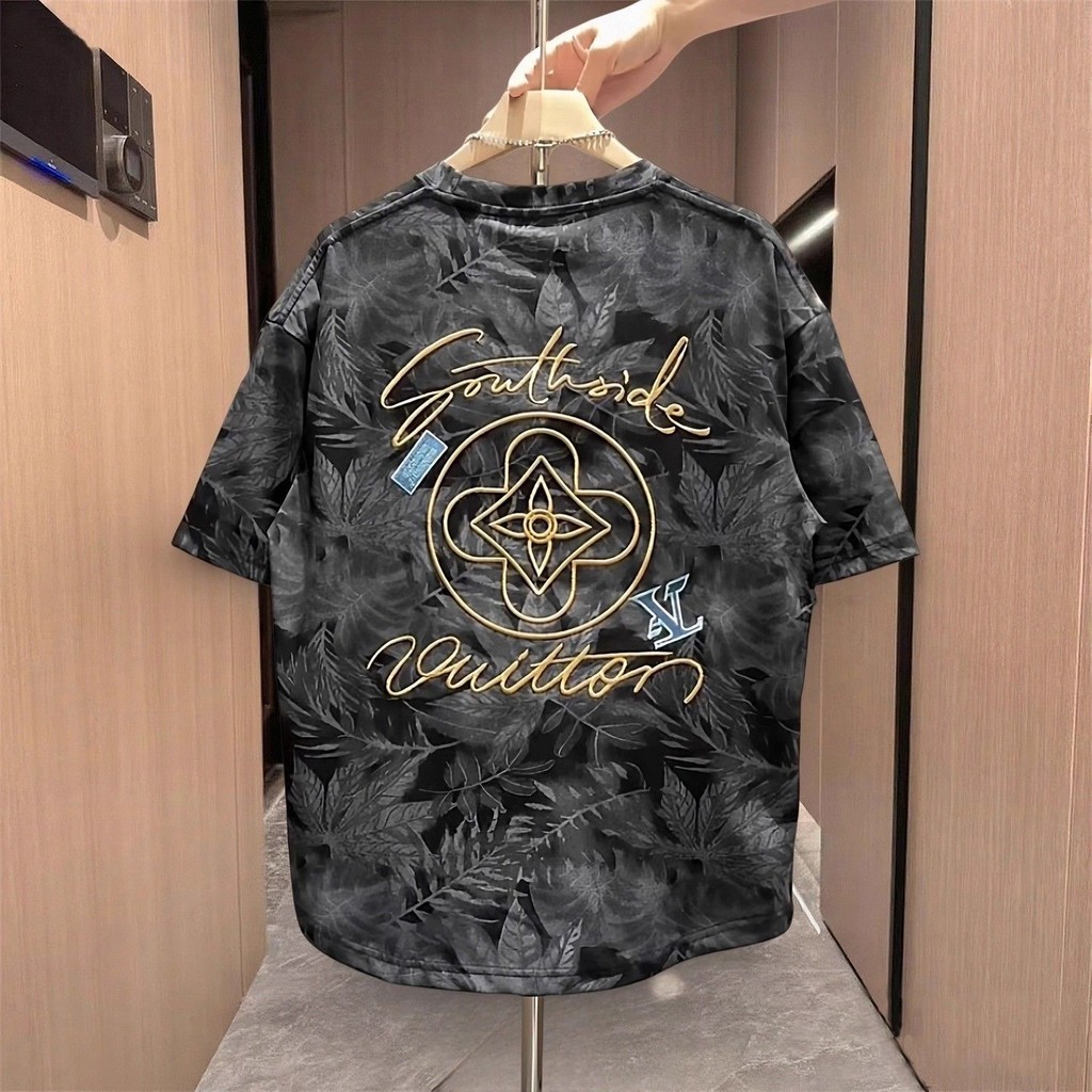 ทีเสื้อผู้ชายแขนสั้นสี่ดอกไม้ชุดคุดสองด้านปักพิมพ์เต็มรูปแบบใบเมเปิ้ลระบายอากาศผ้าฝ้าย จุดต่ําสุด เสื้อรถไฟ