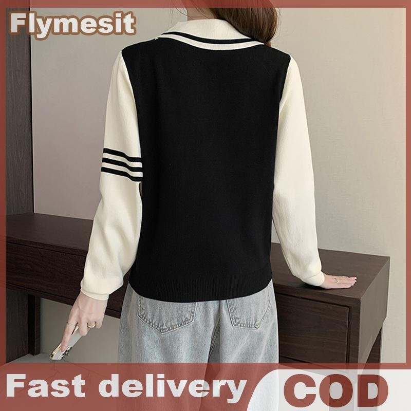 เสื้อถักแขนยาวสไตล์วิทยาลัยสำหรับผู้หญิง