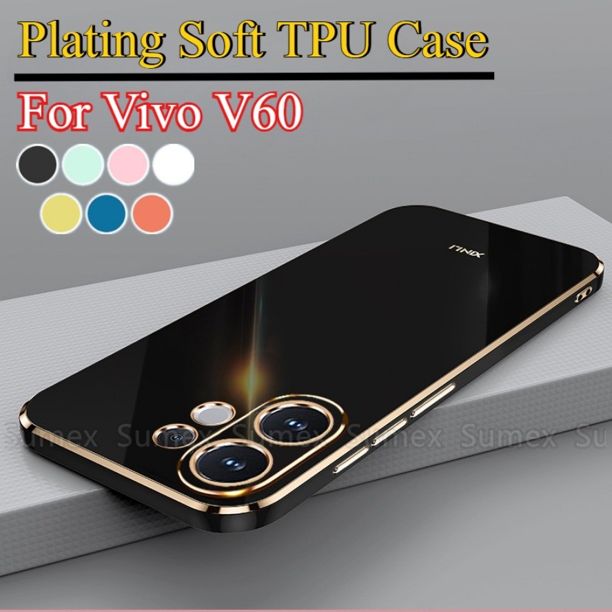 ชุบ Soft TPU สําหรับ Vivo V60 V2511 5G แฟชั่นเคลือบเงา Electroplated ซิลิโคนเคสโทรศัพท์บางปกหลัง Viv