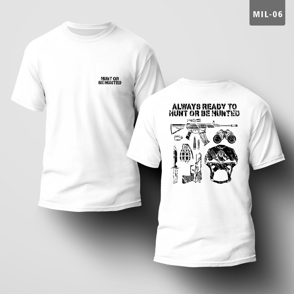 เสื้อยืดธีมทหาร "Hunt หรือ Be Hunted", ทำจากฝ้ายบริสุทธิ์ 100%, อัปเดตเทรนด์สำหรับทุกเพศ