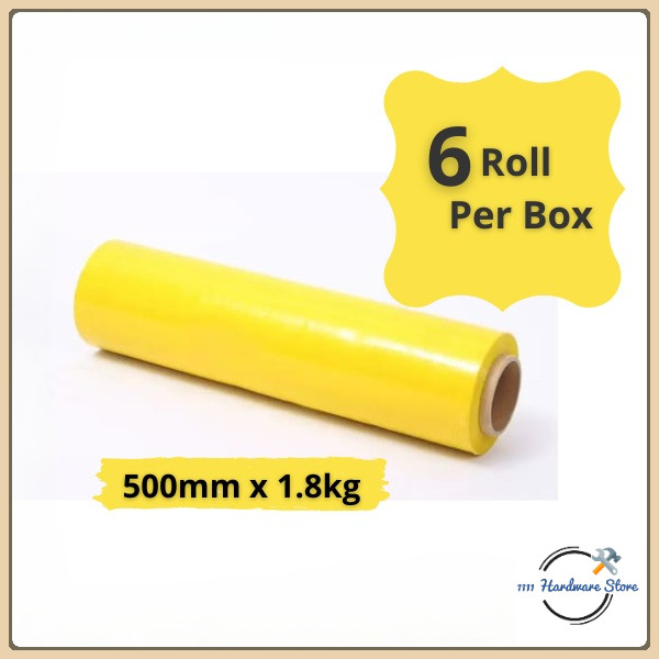 ( 6 ม้วน ) สีเหลือง COLOUR STRETCH FILM WRAPPING FILM 500MM X 1.8KG