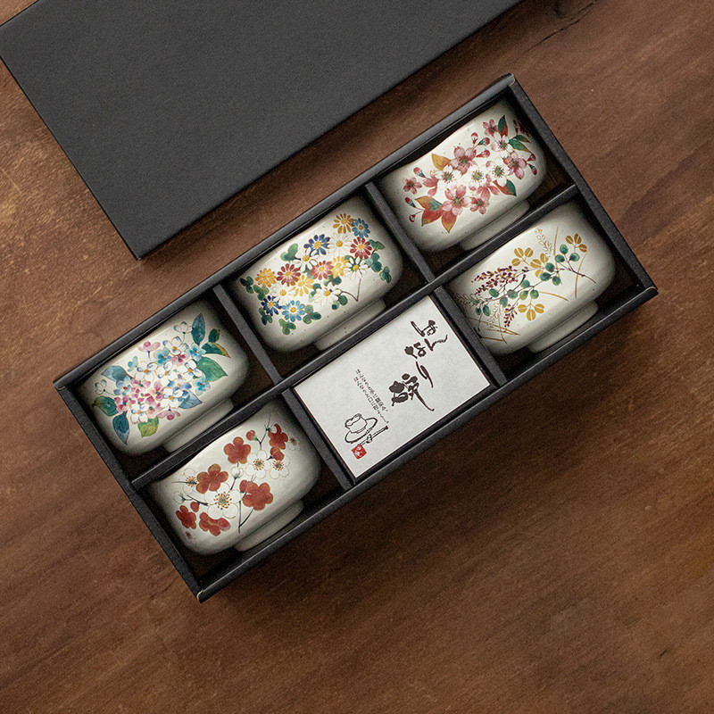 ญี่ปุ่นนําเข้าที่เรียบง่ายเซรามิกถ้วยน้ําชาย้อนยุคต้นแบบถ้วยสไตล์ญี่ปุ่นชุดของขวัญขนาดเล็กสดของขวัญถ