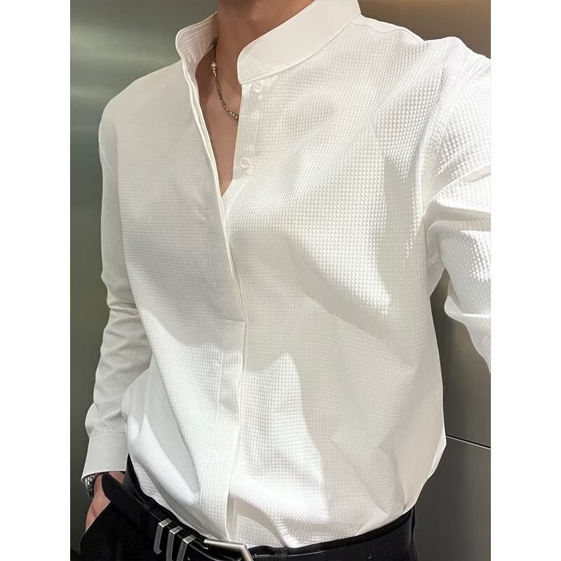 เสื้อเชิ้ตผู้ชาย แขนยาว ธุรกิจ พักผ่อน คุณภาพสูง สไตล์เกาหลี สีทึบ เนื้อผ้านุ่ม สะดวกสบาย ไม่ต้องรีด