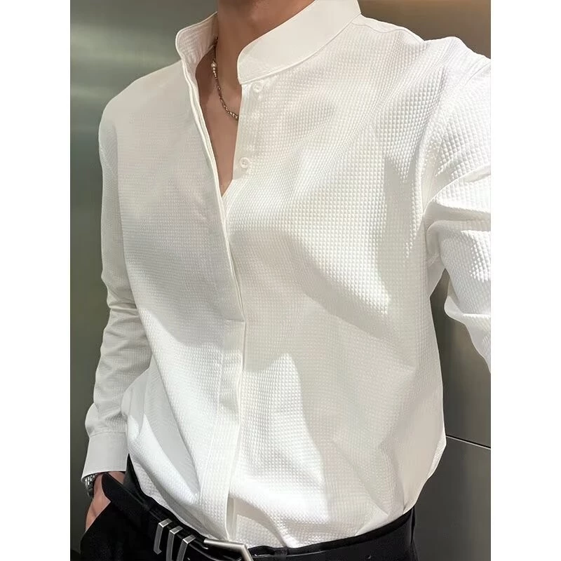 เสื้อเชิ้ตผู้ชาย แขนยาว ธุรกิจ พักผ่อน คุณภาพสูง สไตล์เกาหลี สีทึบ เนื้อผ้านุ่ม สะดวกสบาย ไม่ต้องรีด