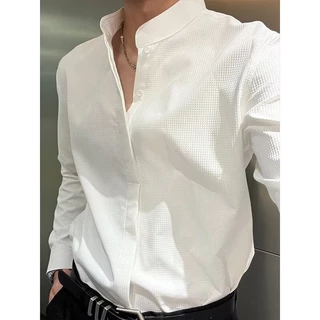 เสื้อเชิ้ตผู้ชาย แขนยาว ธุรกิจ พักผ่อน คุณภาพสูง สไตล์เกาหลี สีทึบ เนื้อผ้านุ่ม สะดวกสบาย ไม่ต้องรีด