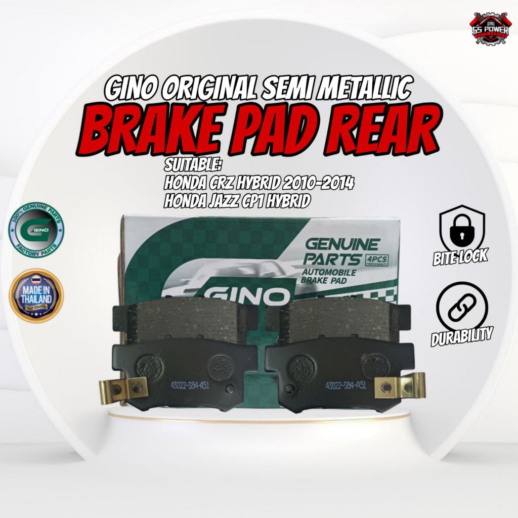 ผ้าเบรก GINO สําหรับ HONDA CRZ HYBIRD 2010-2014 / JAZZ CP1 HYBRID