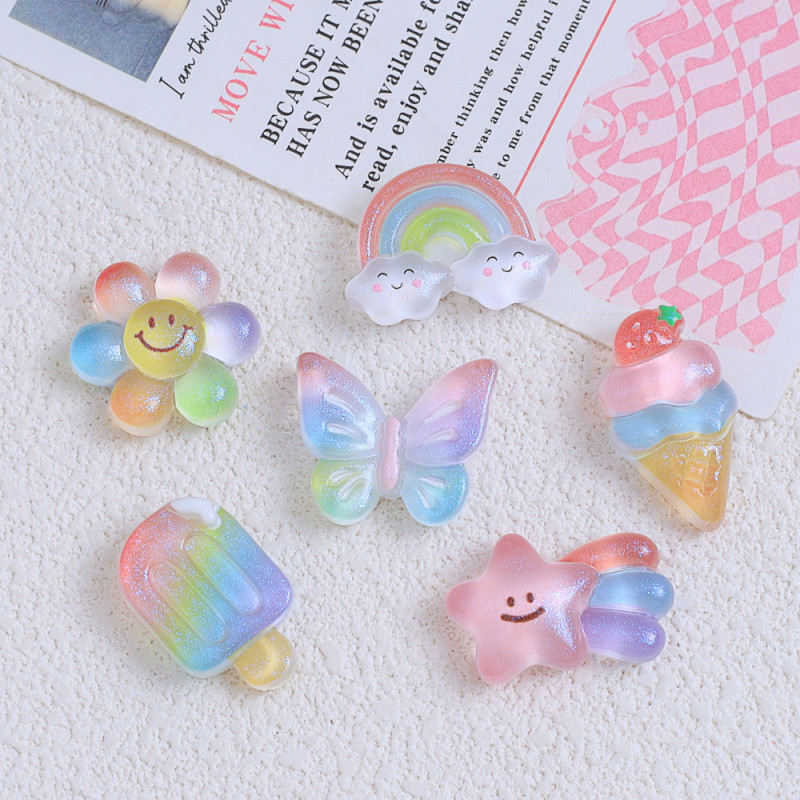 อุปกรณ์ DIY สำหรับเคสโทรศัพท์และคลิปผม เรซินไฟน์ สีรุ้ง วัสดุสำหรับการทำเอง