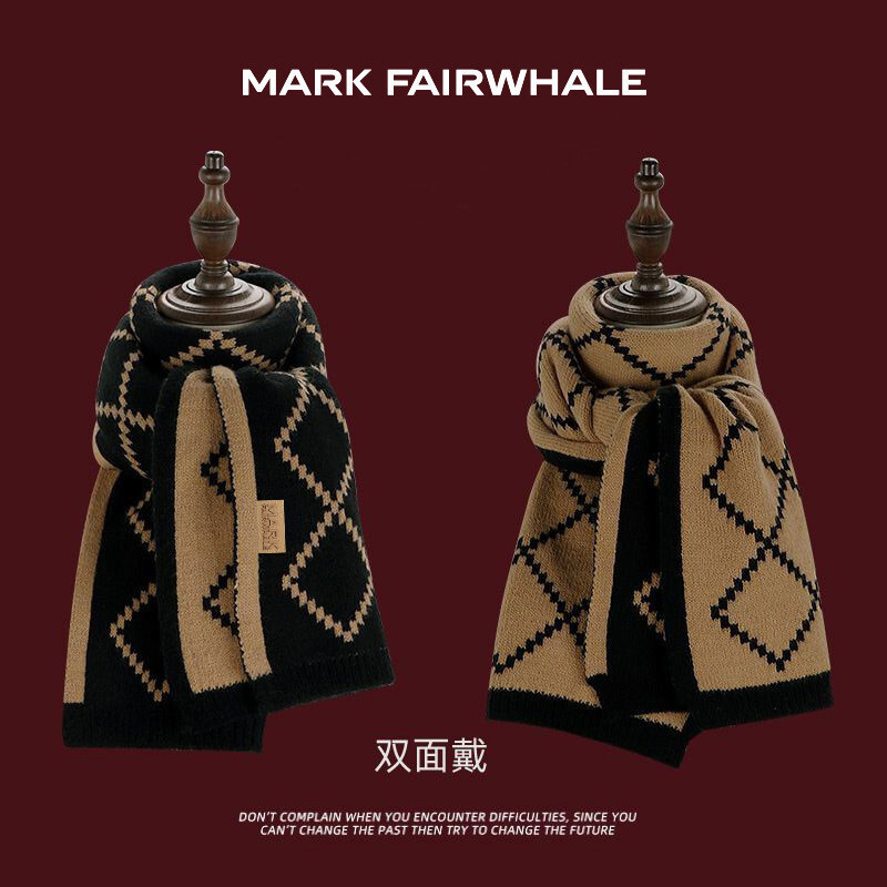 SG SELLER Mark Fairwhale ผ้าพันคอสีแดงผู้หญิงฤดูหนาวลายสก๊อตอเนกประสงค์ถักขนสัตว์ High-end นักเรียนค