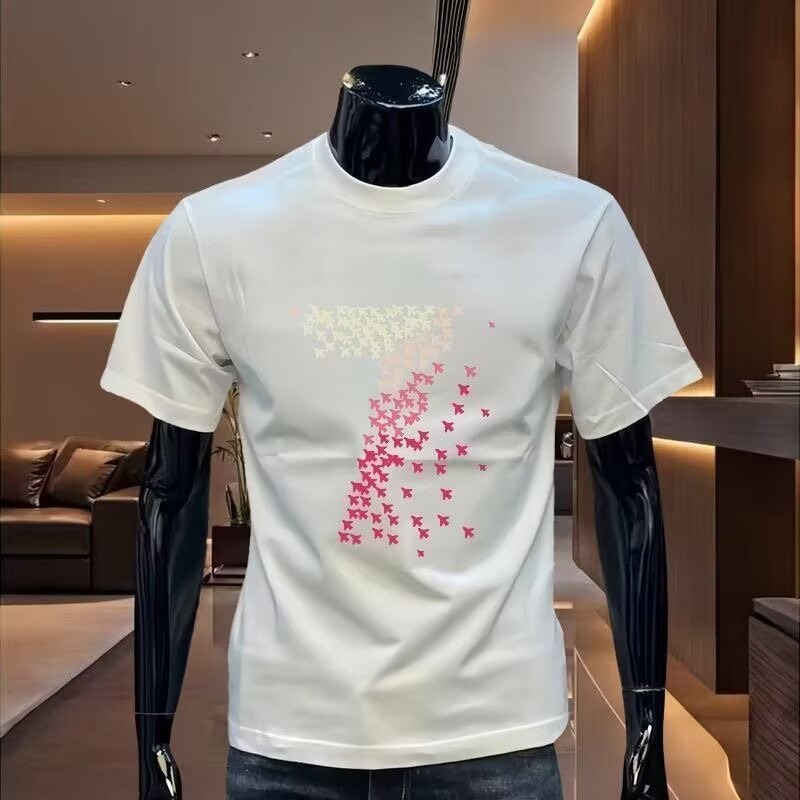 2025 NEW Summer New Round Neck Short Sleeve T-Shirt Men's Slim Fit Trendy Casual Printed Cotton Top 