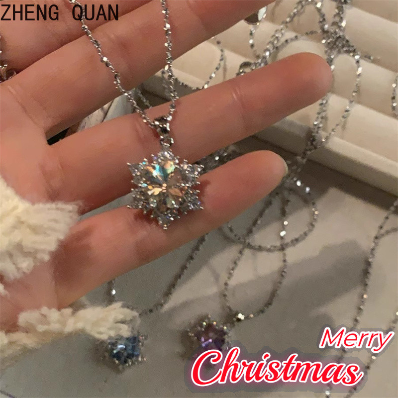 ​Sparkling Snowflake Merry Christmas สร้อยคอพราวคริสตัลเกล็ดหิมะจี้สร้อยคอ Icy Elegant Xmas ของขวัญส