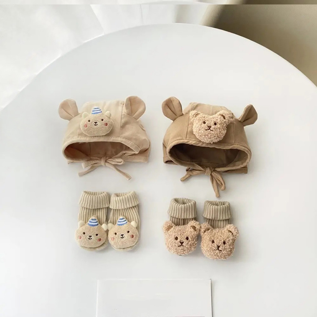 ชุดหมวกและถุงเท้าลายหมีน่ารักสำหรับทารก มีเทคโนโลยีกันลื่น