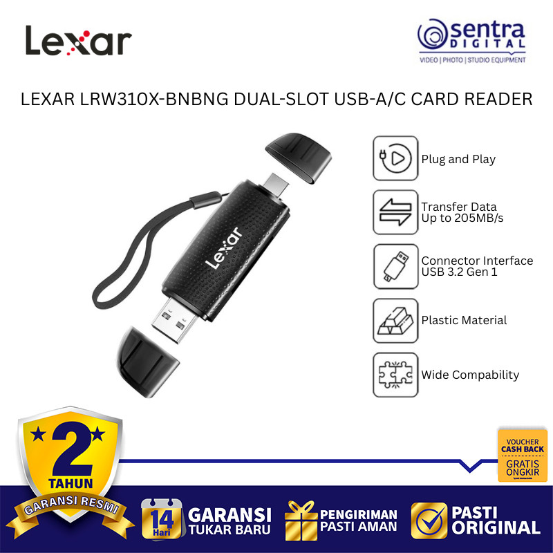 LEXAR LRW310X-BNBNG เครื่องอ่านการ์ด Dual Slot USB-A USB-C CF SD เครื่องอ่านการ์ด Fast Transfer X01